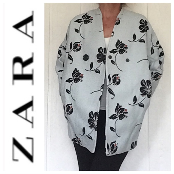ZARA  BLUE BLACK FLORAL BUBBLE COAT SIZE  XS/SMALL - Picture 5 of 15